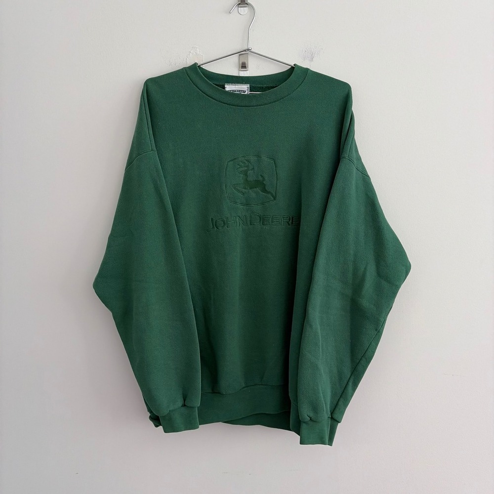 Vintage Lee Heavyweight John Deere Embroidered Sweatshirt Green Mens